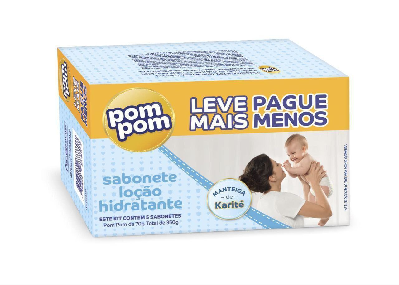 Pom Pom Leve Mais Pague Menos, Kit 5 Sabonete Hidratante, 70g cada - Total 350 g