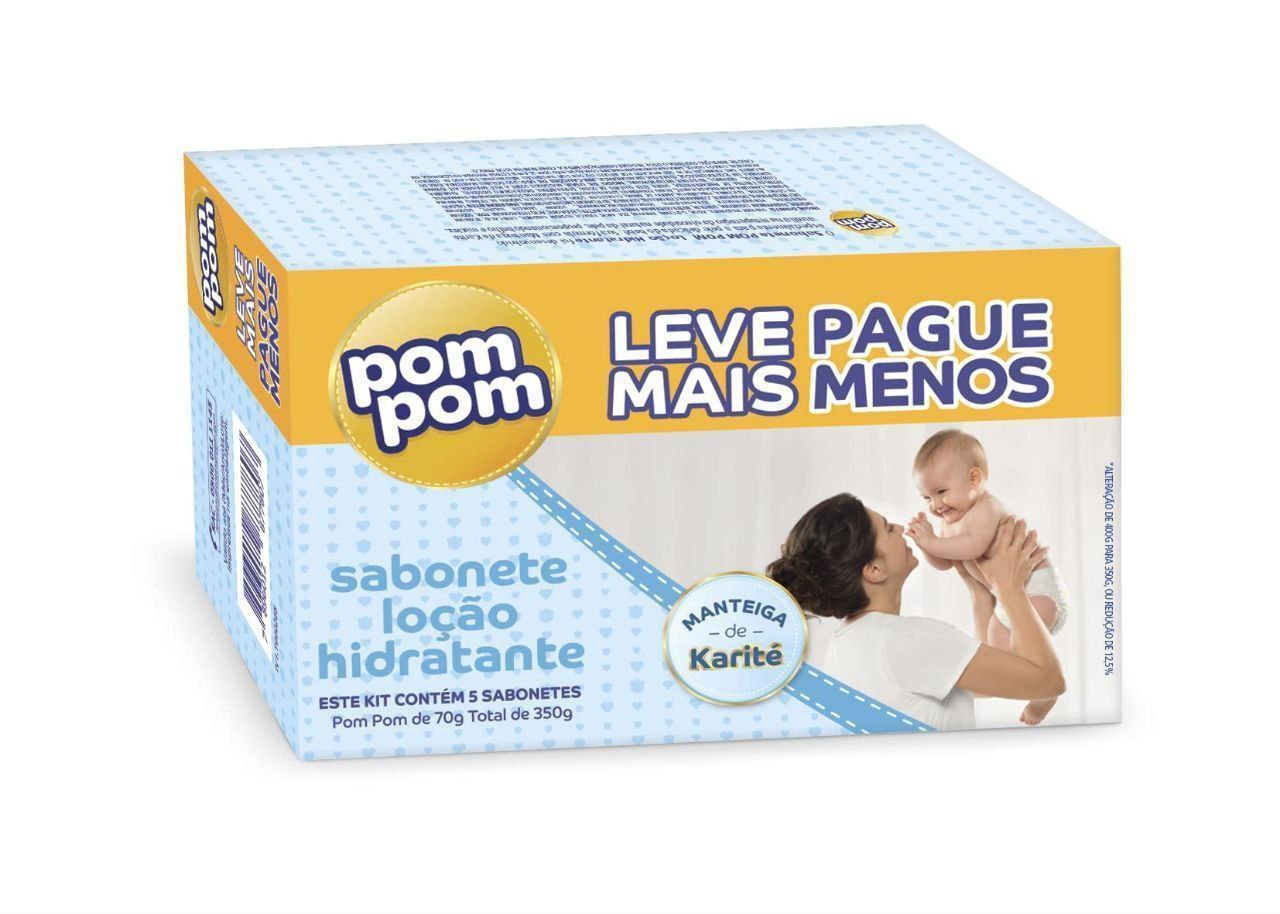 Pom Pom Leve Mais Pague Menos, Kit 5 Sabonete Hidratante, 70g cada - Total 350 g