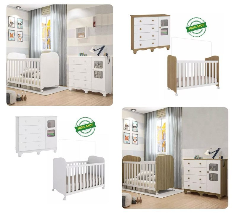 Quarto De Bebê com Berço Americano + Cômoda Uli Peroba