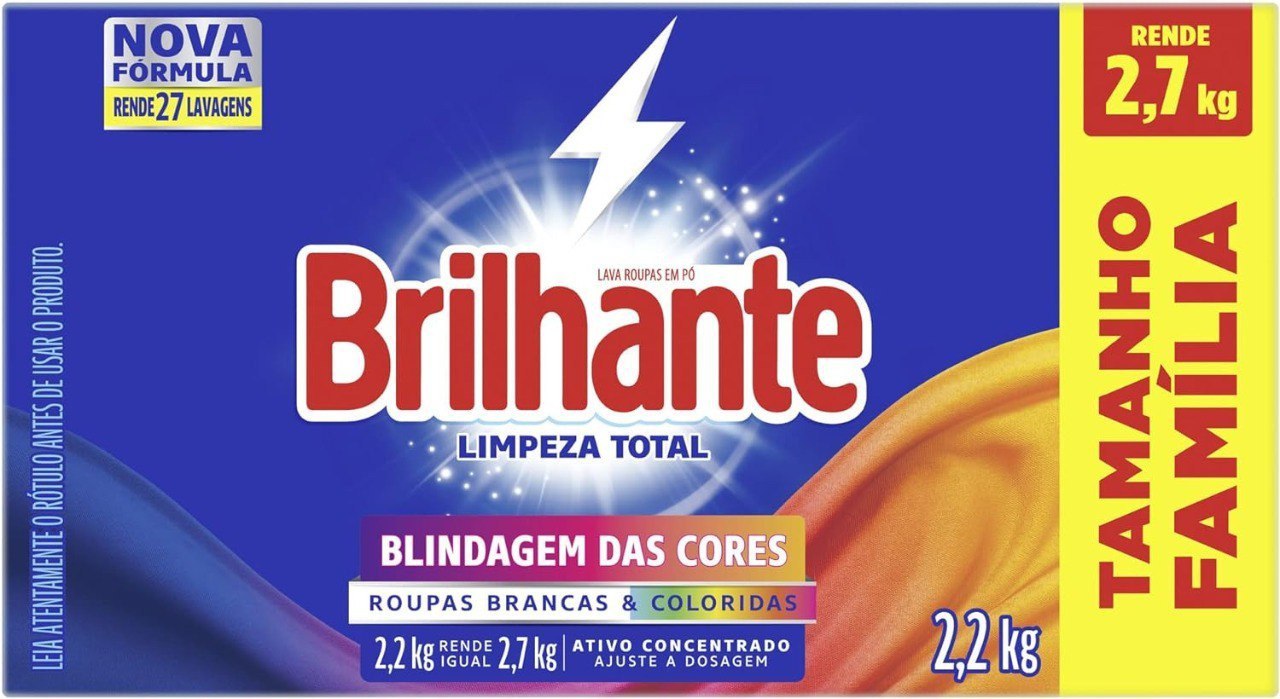 Sabão em Pó Brilhante Limpeza Total 2,2kg