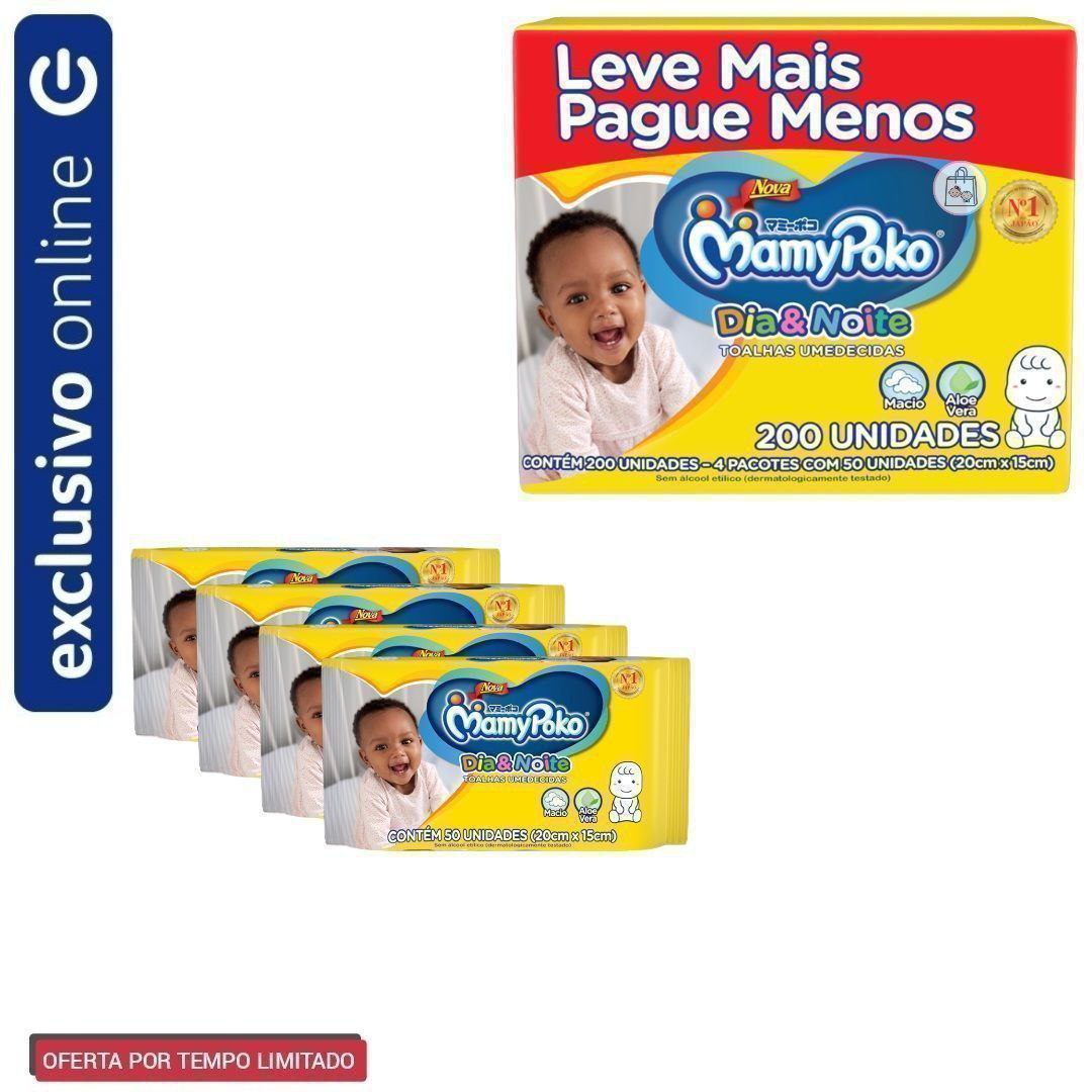 Toalhas Umedecidas, Mamypoko Dia&Noite - Pack 200un(4×50) por R$22.49