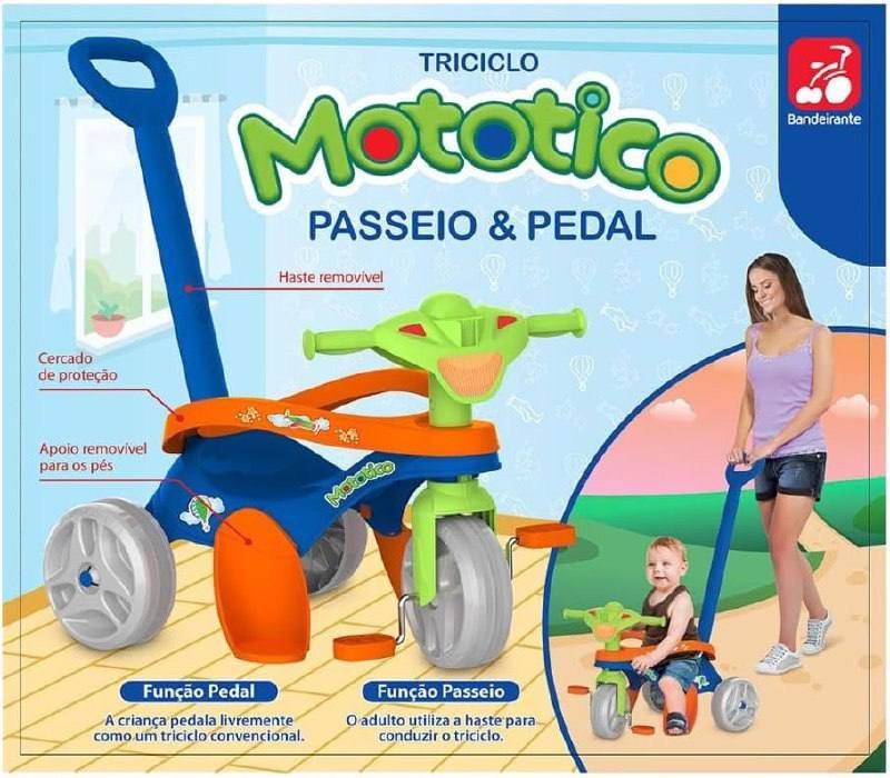 Triciclo Mototico Passeio E Pedal Azul Bandeirante
