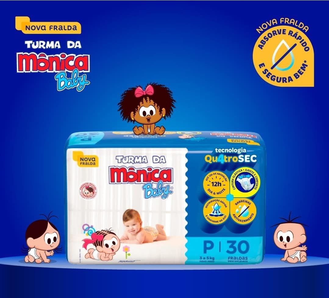 Turma da Mônica Baby - Fralda, Jumbo P, 30 Unidades