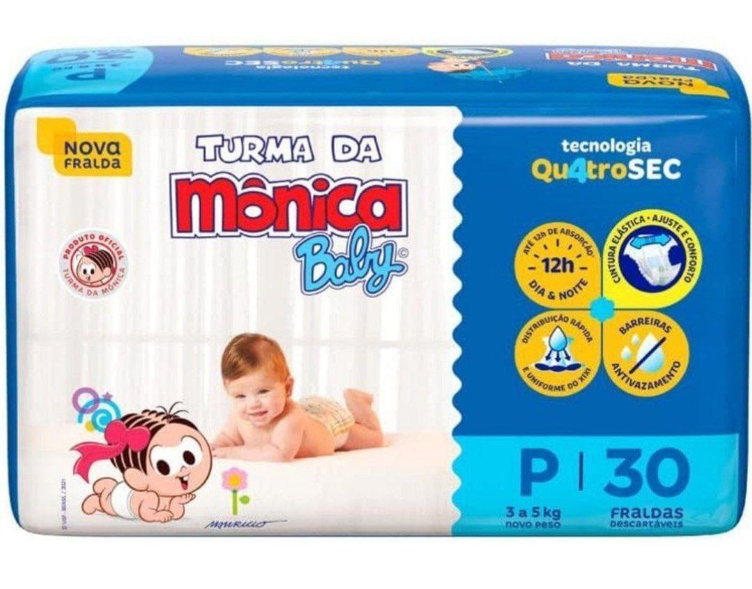 Turma da Mônica Baby - Fralda, Jumbo P, 30 Unidades