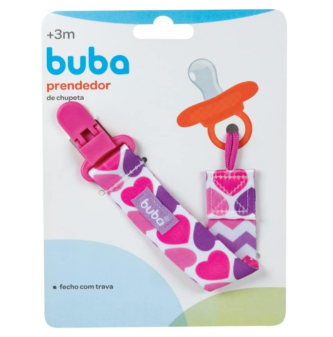 Buba Corações Prendedor de Chupeta, Roxo/Rosa