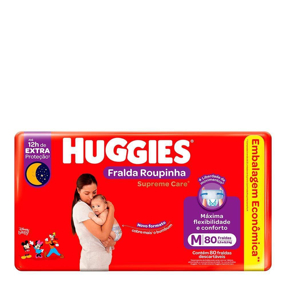 Fralda Descartável Infantil Roupinha Huggies Supreme Care M 80 Unidades