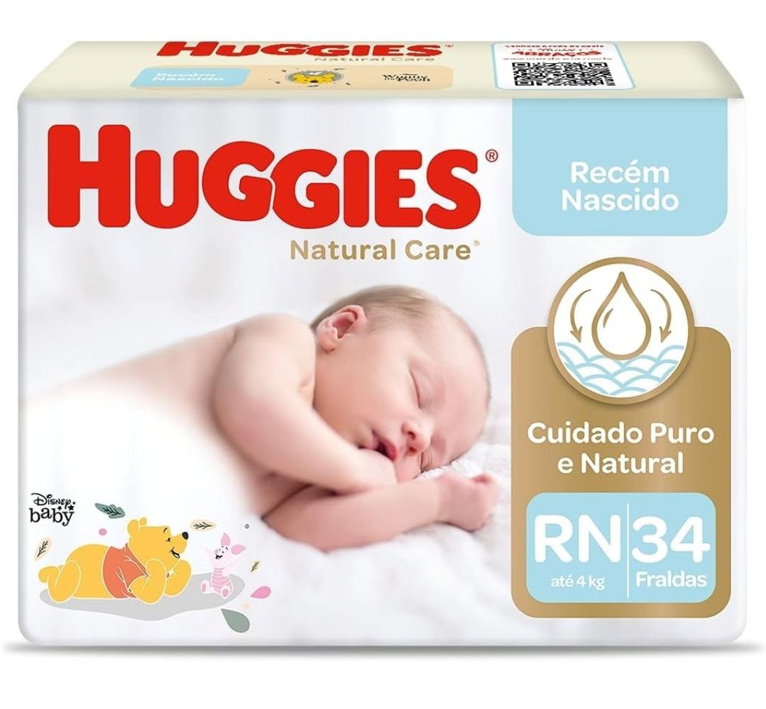 Fralda Huggies Natural Care RN com 34 Unidades