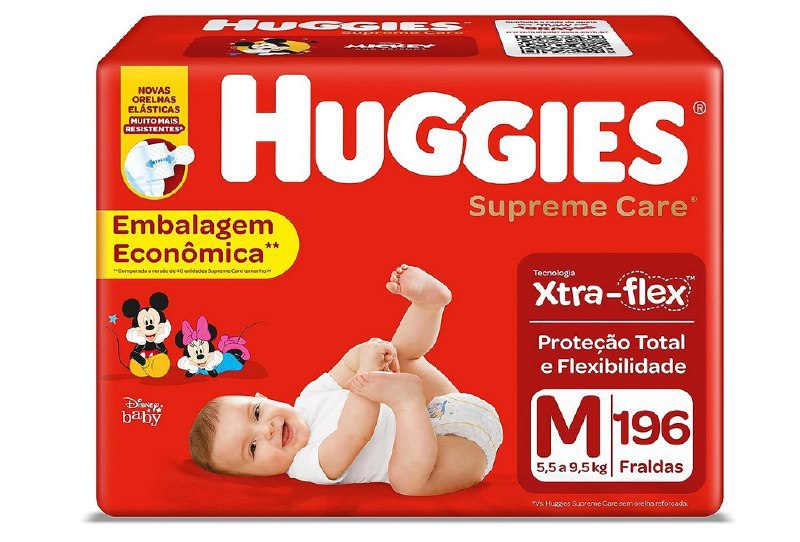 Fralda Huggies Supreme Care  M com 196 unidades