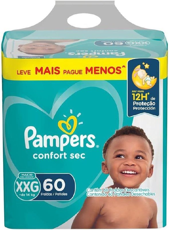 Fralda Infantil Pampers Confort C/60 Xxg Leve Mais E Pague Menos