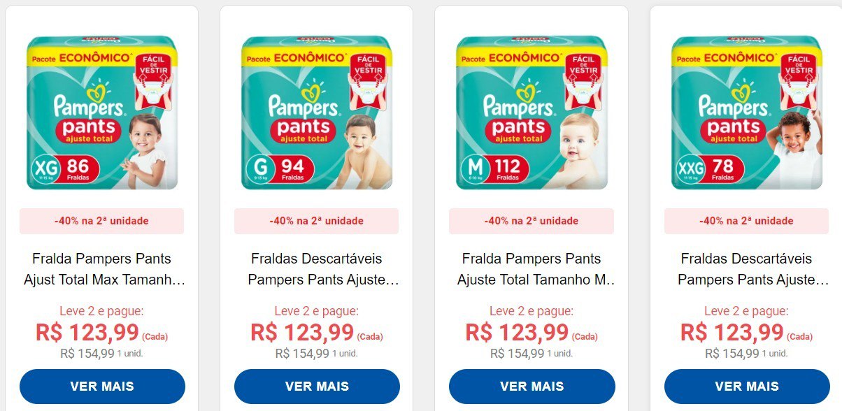 Fralda Pampers Pants Ajuste Total - M, G, XG e XXG