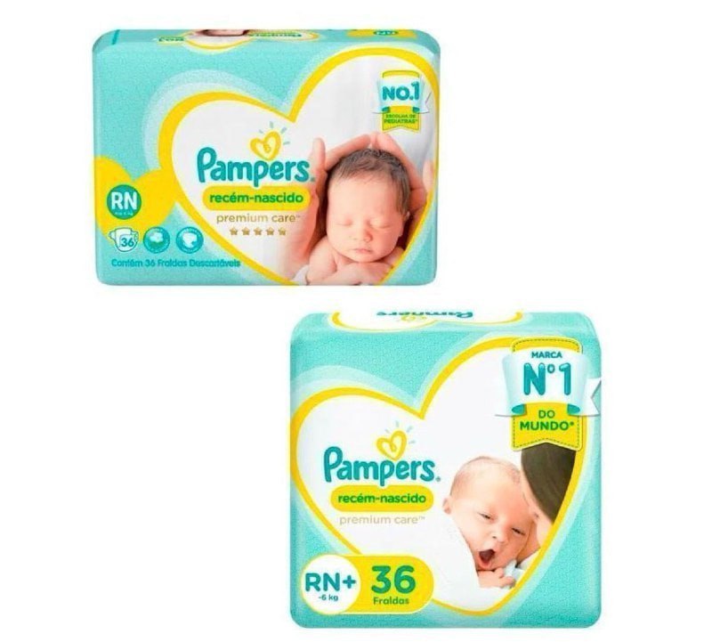 Fralda Pampers Premium Care RN ou RN+ 36 unidades