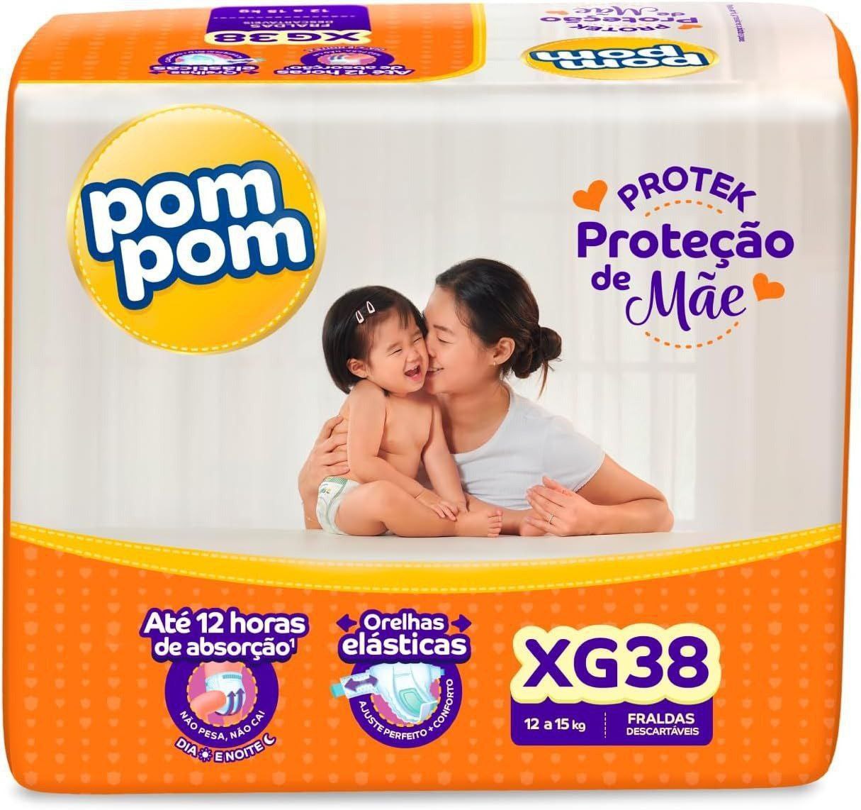 Fralda Pom Pom Derma Protek, XG 38 Unidades