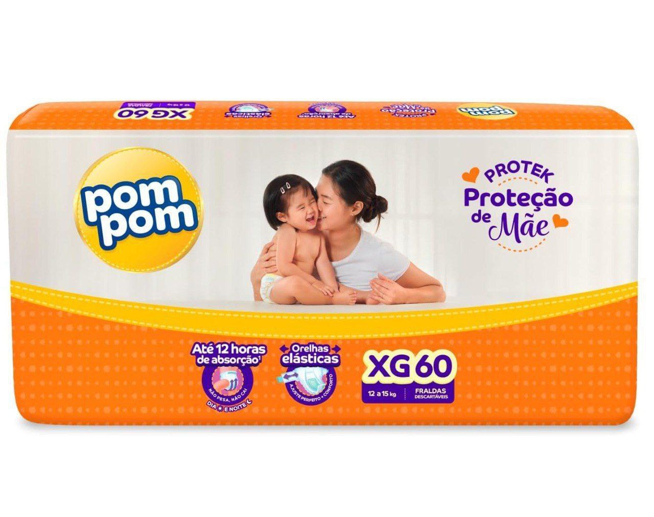 Fralda Pom Pom Protek Proteção de Mãe Hiper XG 60 Unidades