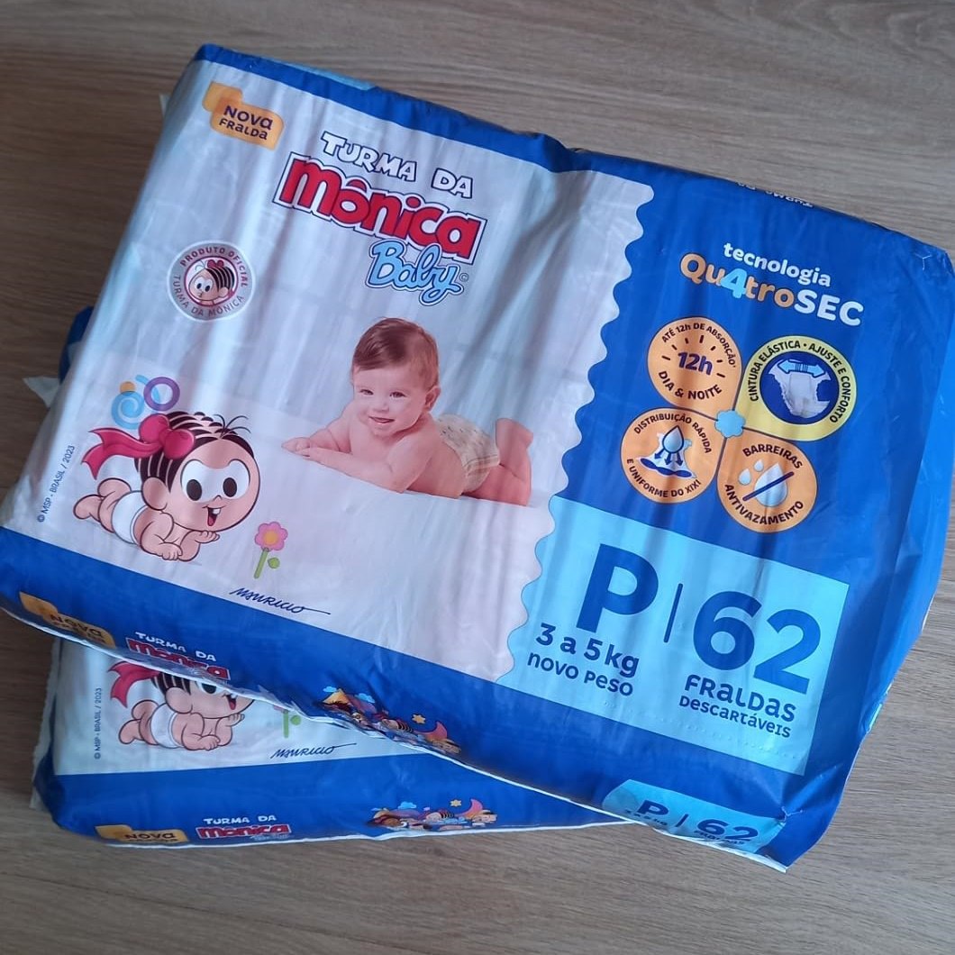 Fralda Turma da Mônica Baby Mega P 62 Unidades