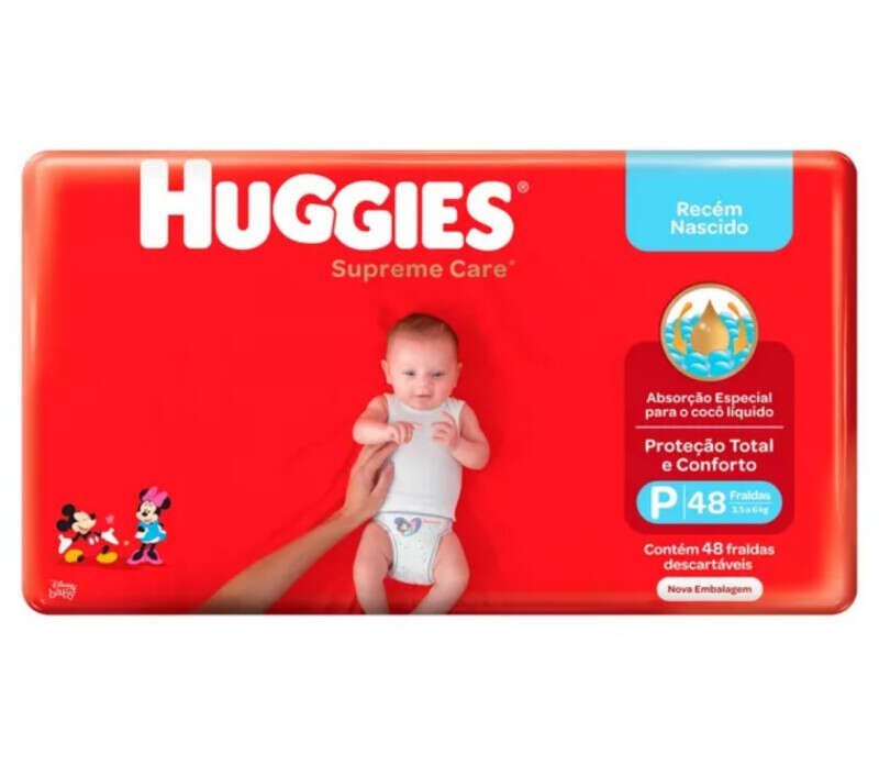 Fraldas Huggies Supreme Care Recém-Nascido P - 48 unidades