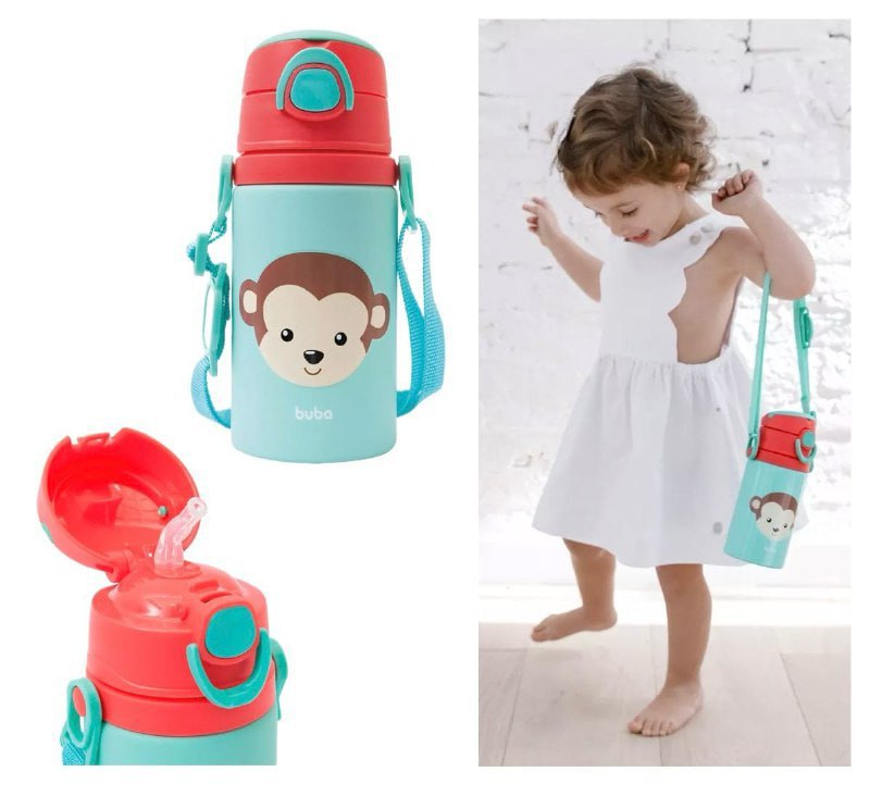 Garrafinha De Aluminio Animal Fun Macaco Bpa Free 400ml Buba
