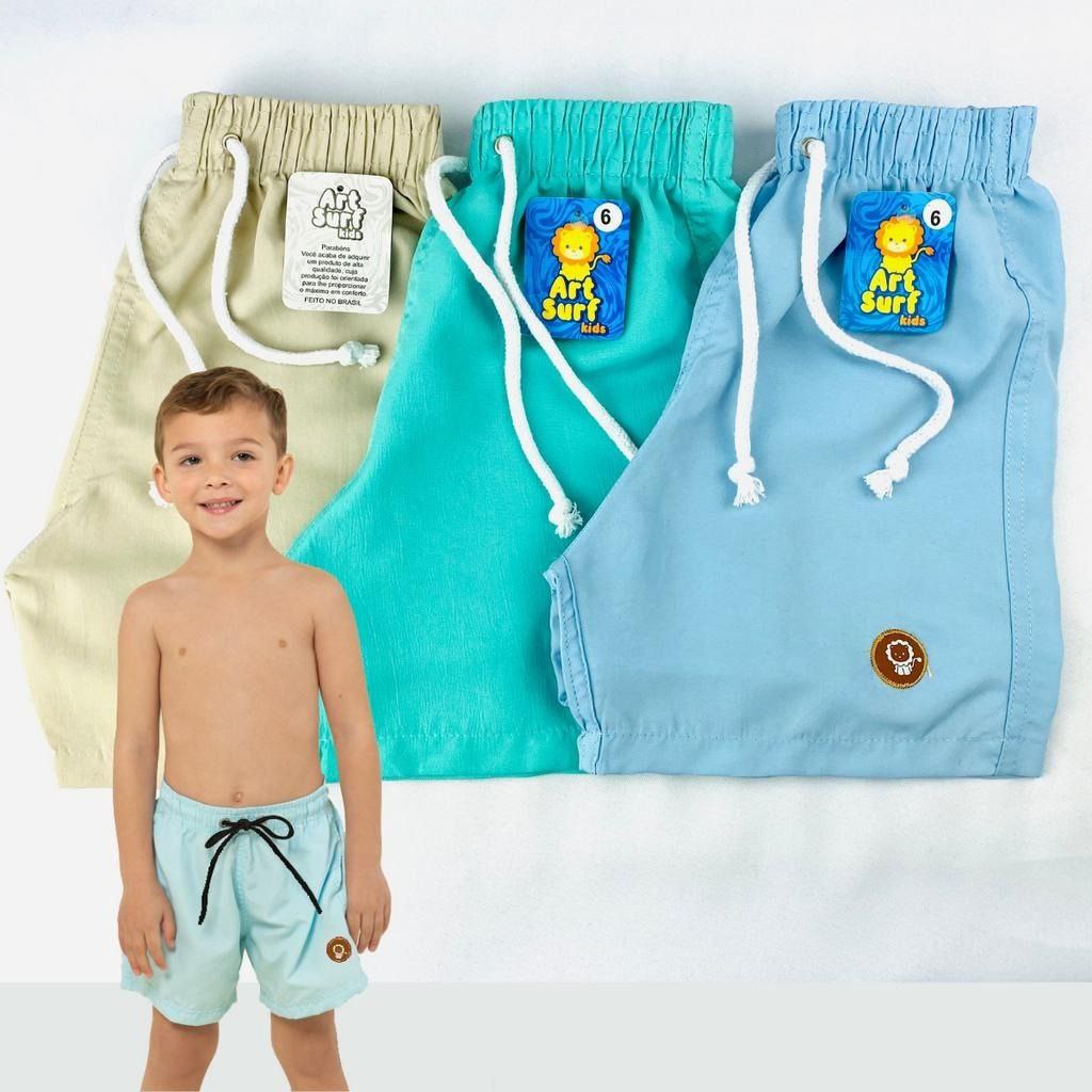 ▪️ kit 3 bermuda infantil tactel masculino 0 a 14 anos moda praia juvenil férias short masculina