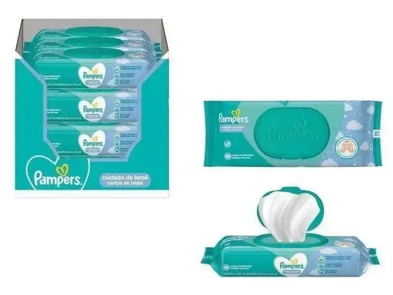 Kit Lenço Umedecido para Limpeza Pampers - Cuidado de Bebê 12 Pacotes