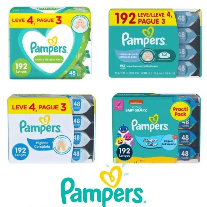Kit Lenços Umedecidos Pampers 192 Unidades (4 pacotes com 48 unidades)