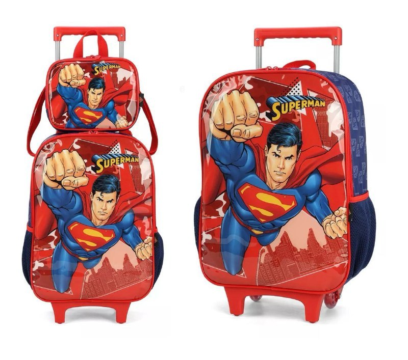 Kit Mochila De Rodinhas Super Homem + Lancheira Luxcel