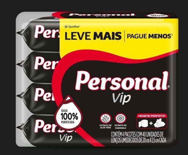 Kit Promopack Lenço Umedecido Personal Vip 4 pacotes com 40 unidades em cada