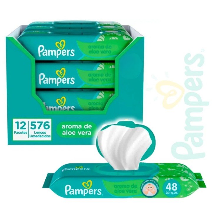 Lenços Umedecidos Pampers Aroma de Aloe Vera  12 pacotes com 48 lenços cada