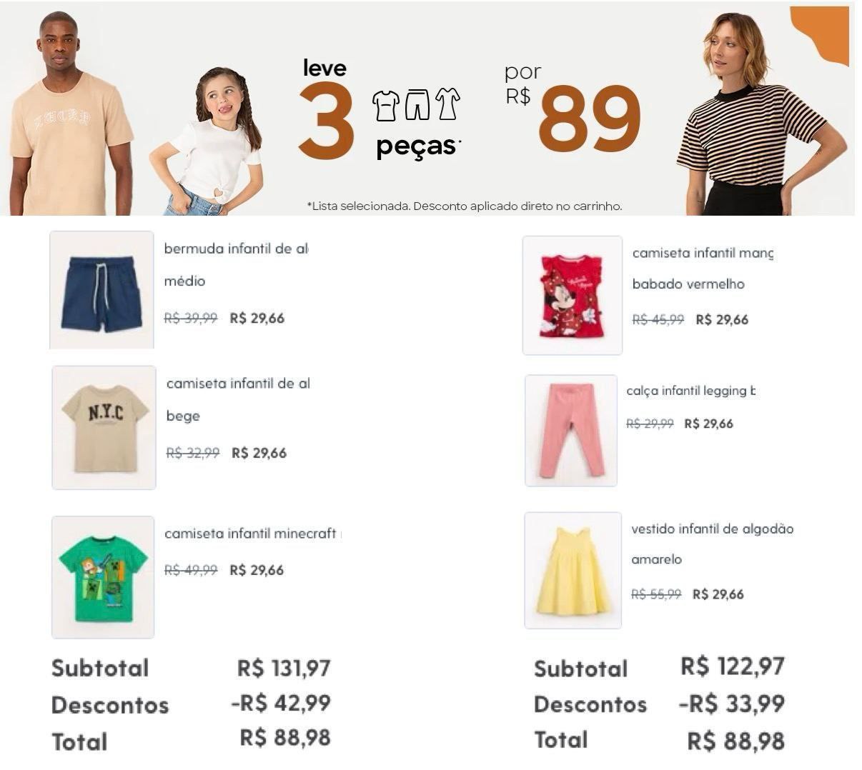 Leve 3 Peças por R$ 89,00 na C&A