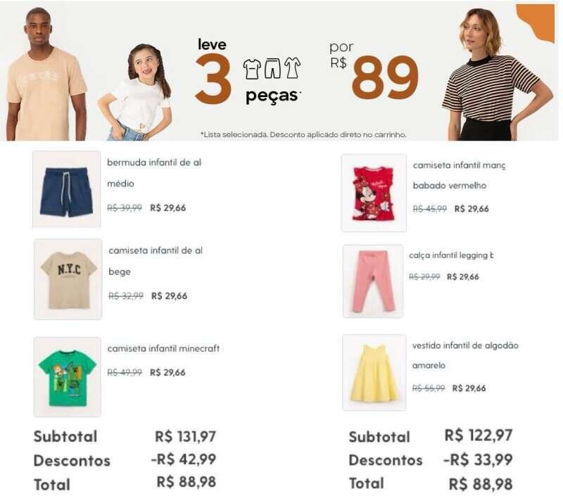 Leve 3 Peças por R$89, na C&A 🤩
