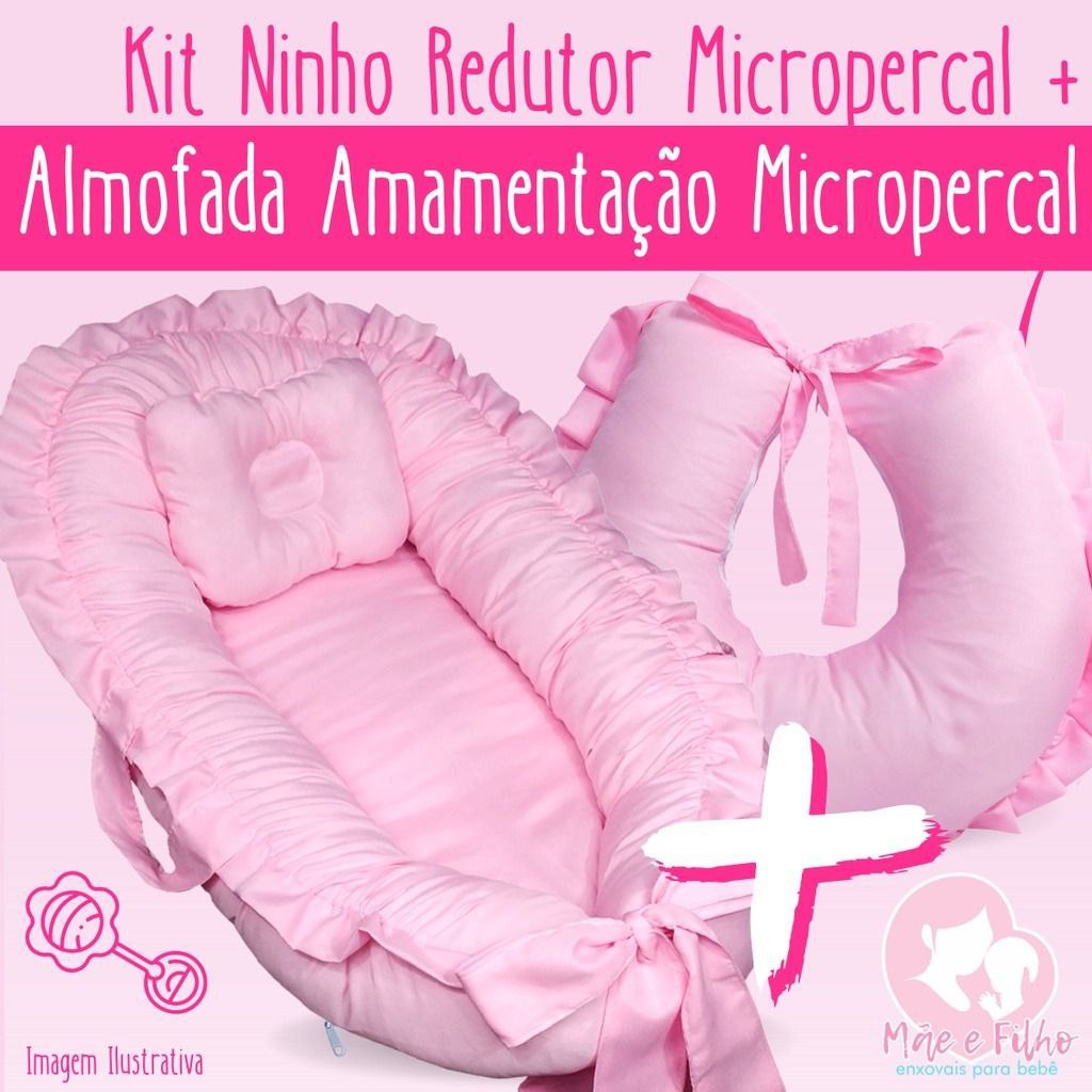 Ninho Redutor de Berço para Bebe + Almofada Amamentação para Amamentar 100% Micropercal Pronta Entrega Menino Menina