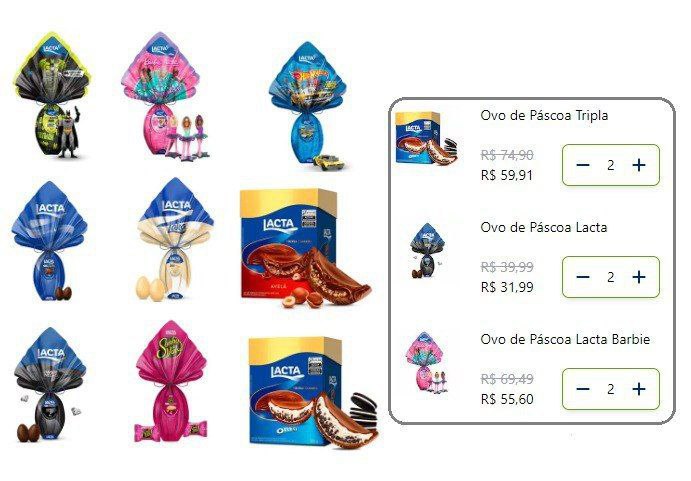 Ovos de Páscoa Lacta com 40% off na 2a unidade