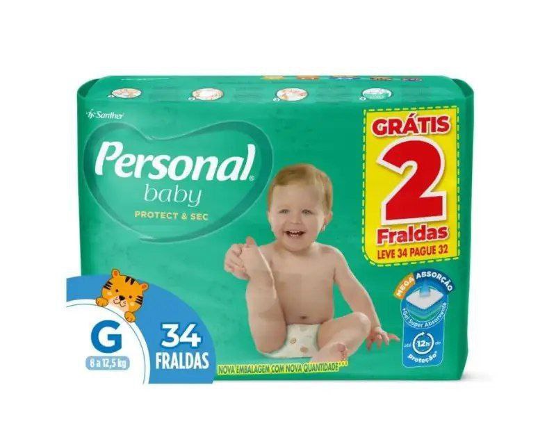 Personal Fralda Baby Protect&Sec G com 34 Unidades