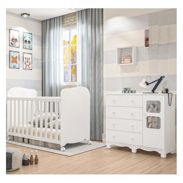 Quarto De Bebê Completo Berço Americano E Cômoda Uli Peroba