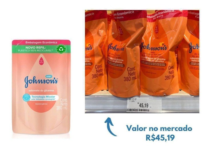 Refil Sabonete Líquido de Glicerina Johnson's Baby da Cabeça aos Pés 380ml