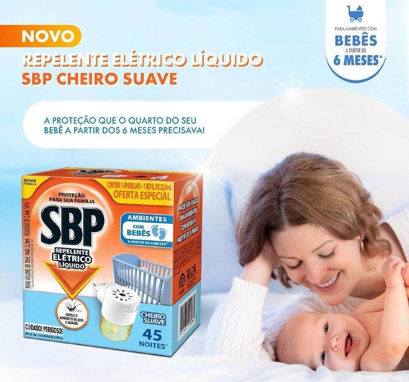 Repelente Elétrico Líquido SBP 45 Noites Cheiro Suave Novo Aparelho + Refil