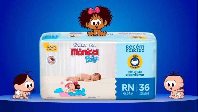 Turma da Mônica Baby - Fralda, Jumbo, RN, 36 Unidades