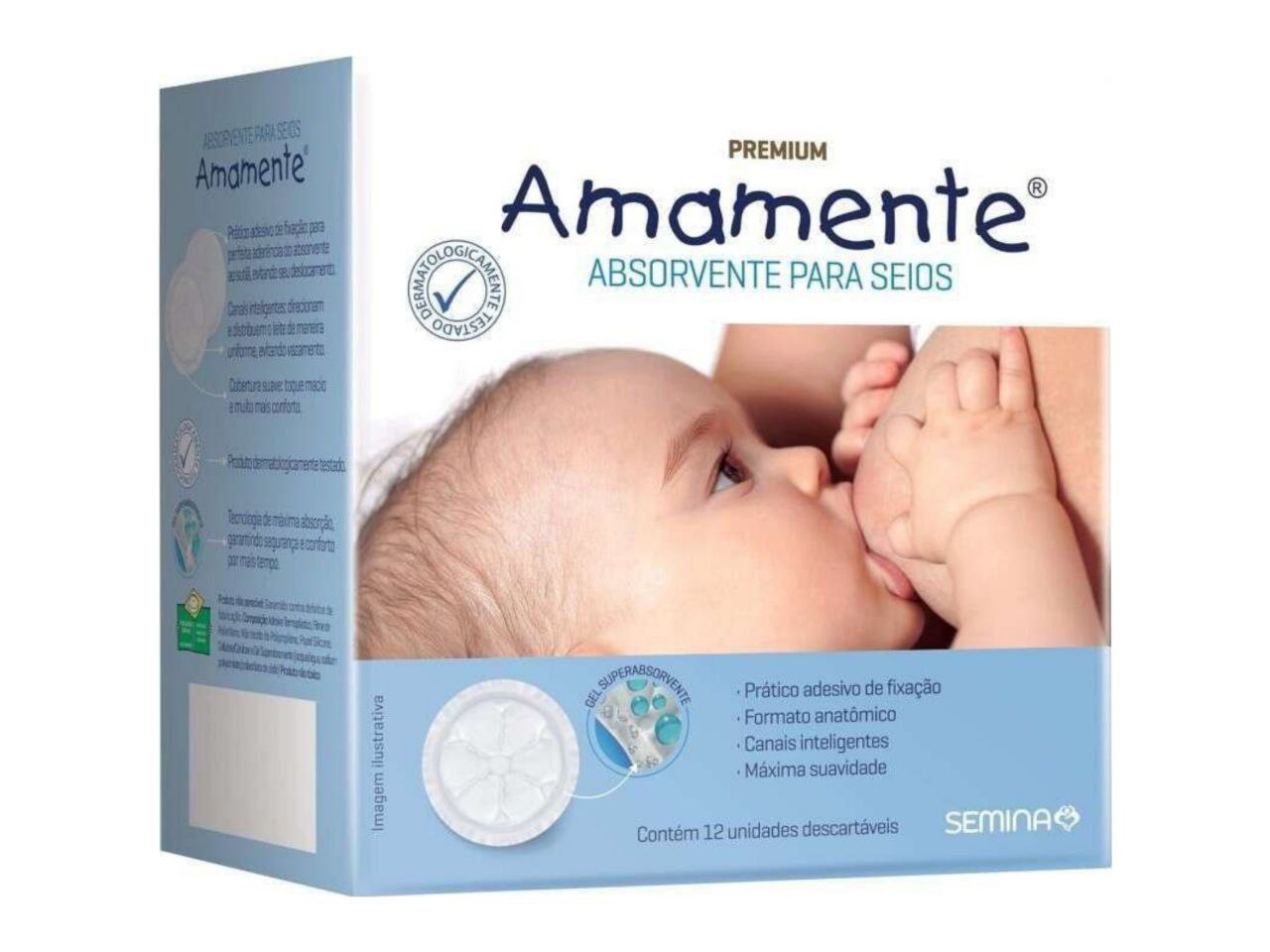 Absorvente Para Seios Amamente - Branco - Caixa com 12 unidades