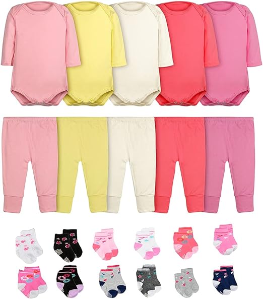😍 Body Bebê Calça Mijão e Meias Kit 22 Peças Manga Longa Feminino