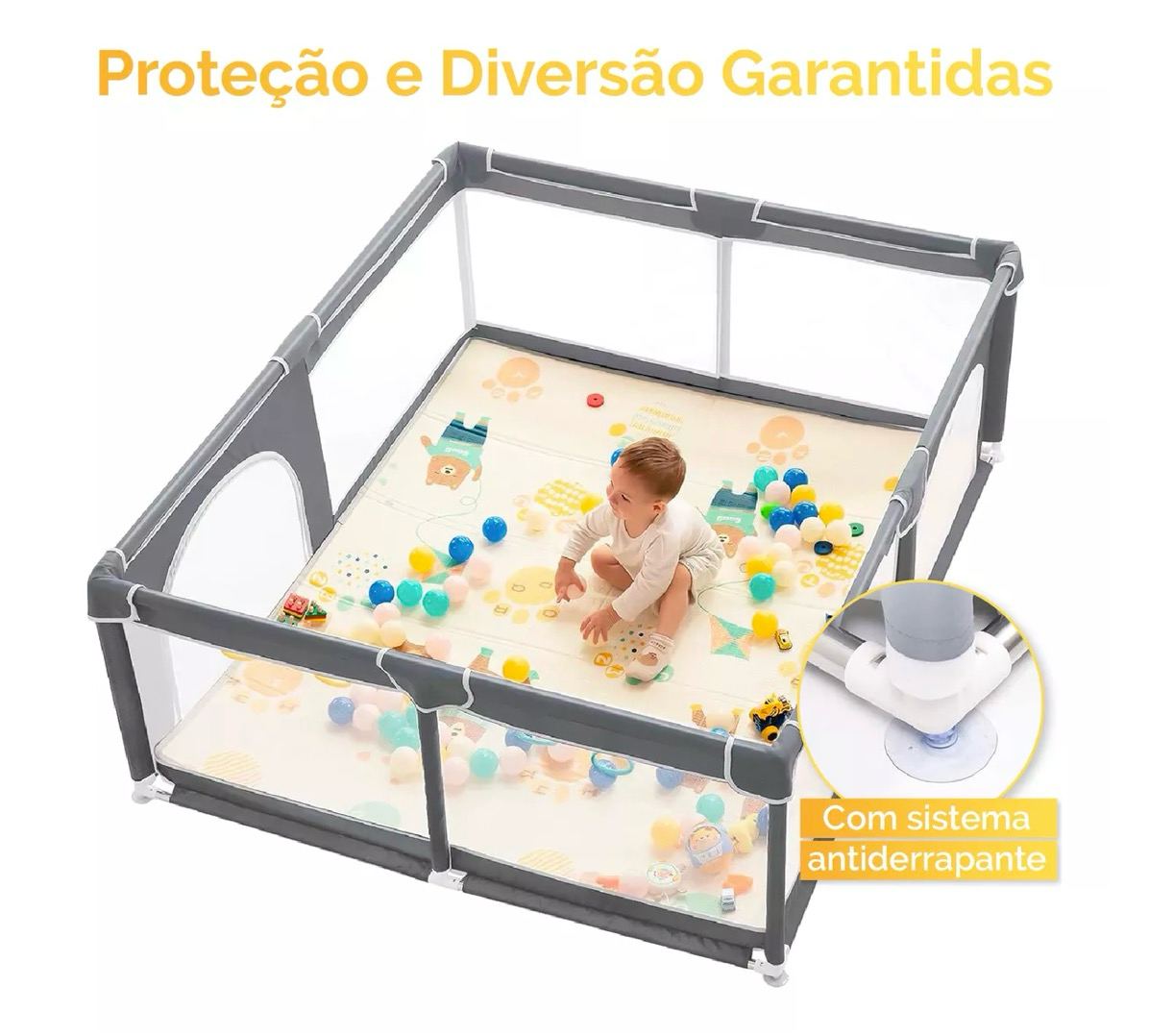 Cercadinho Para Bêbes Com Grade De Proteção E Tela Infantil (1,50 x 1,80m x 66cm)