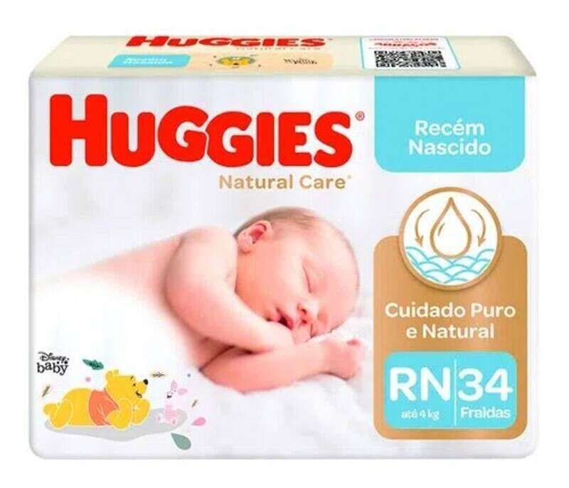 Fralda Huggies Natural Care  RN com 34 Unidades