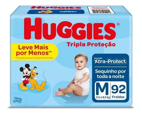 Fralda Huggies Tripla Proteção M com 92 unidades