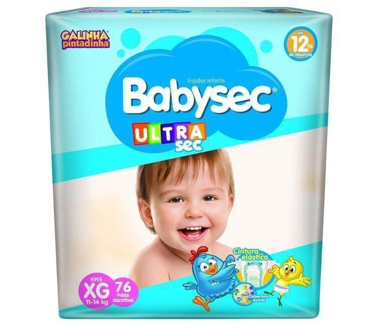 Fralda Infantil, Babysec, Azul, Extra Grande, Pacote de 76 unidades