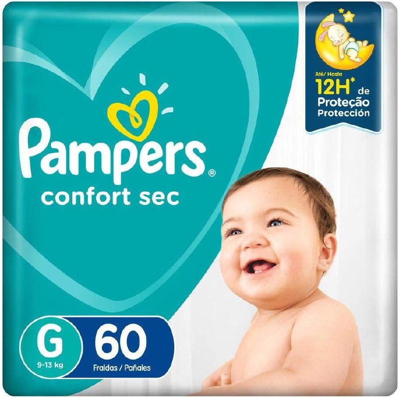 Fralda Pampers Confort Sec Tamanho G 60 Unidades Descartáveis