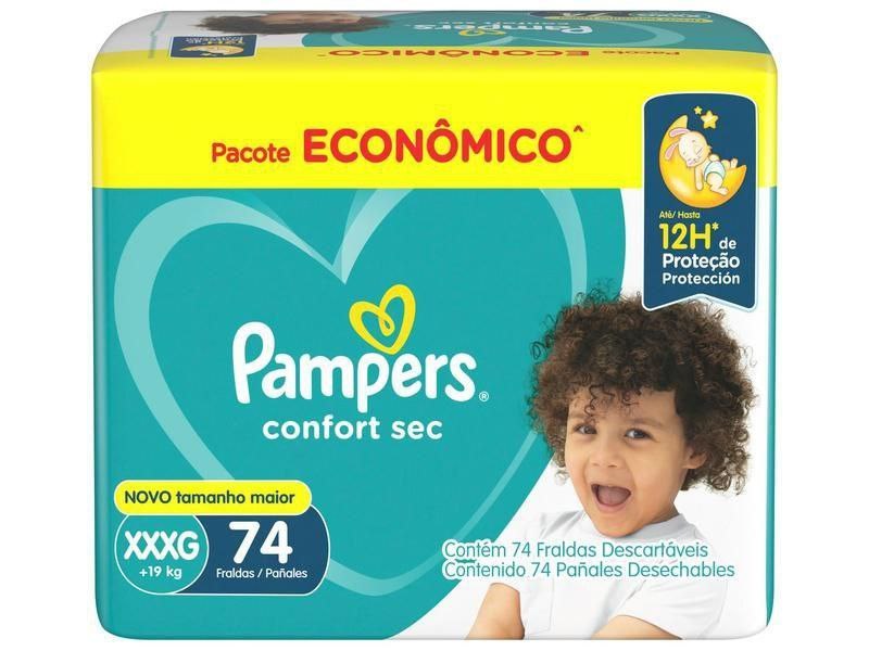 Fralda Pampers Confort Sec XXXG 19kg 74 Unidades