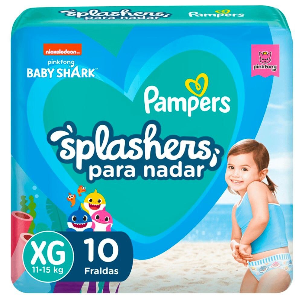 Fraldas Descartáveis Para Água Pampers Splashers Baby Shark G/XG com 10