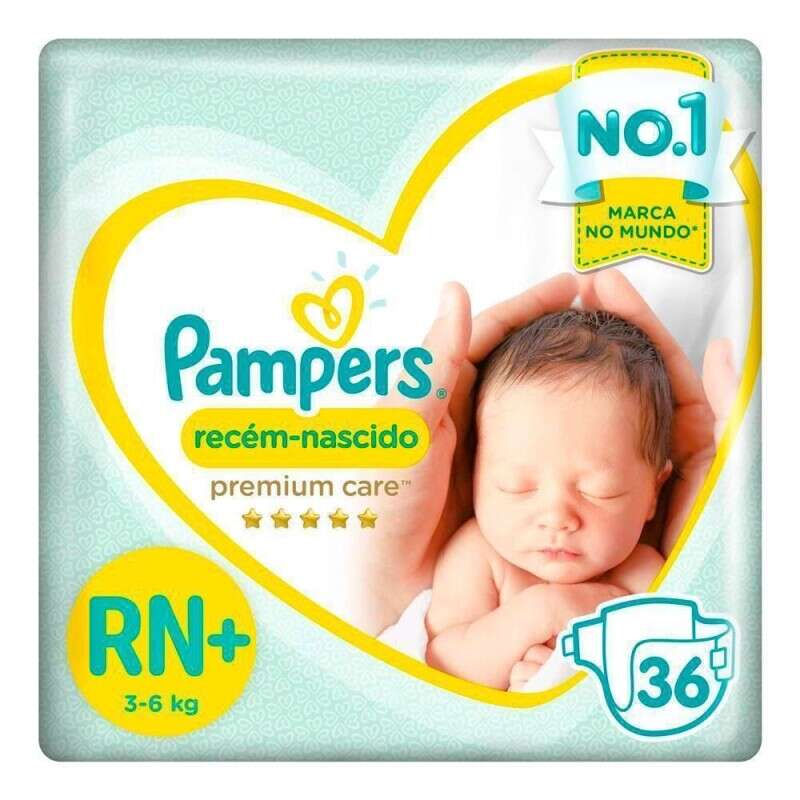 Fraldas Pampers Premium Care Recém Nascido RN+ 36 Unidades - 3 a 6kg