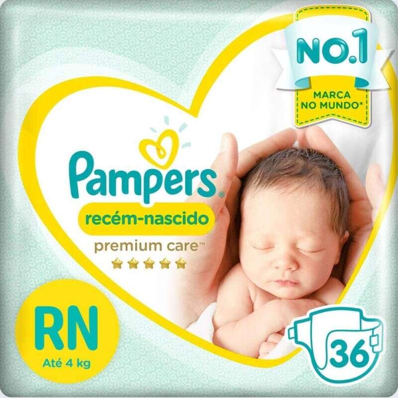 Fraldas Pampers Premium Care Recém Nascido RN com 36 Unidades - Até 4kg