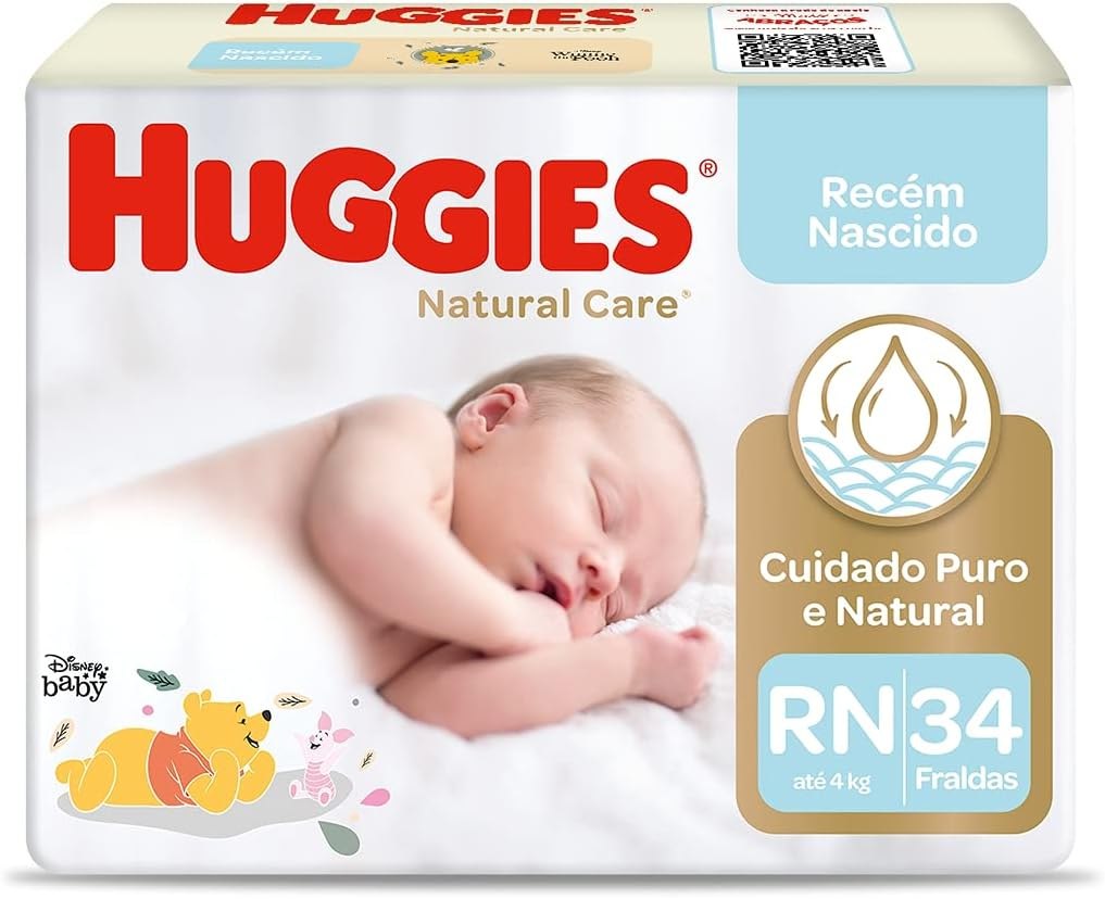 Huggies NATURAL CARE RN - Fralda recém-nascido  34 unidades Pacote pode variar