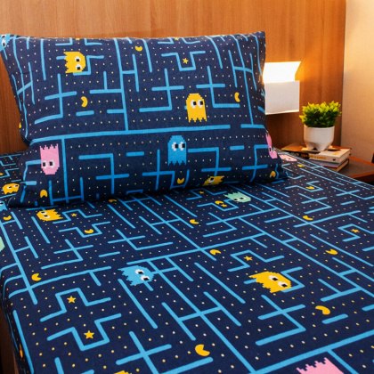 Jogo de Cama Solteiro Doce Vida Malha Mista 2 Pçs Pac Pac Marinho