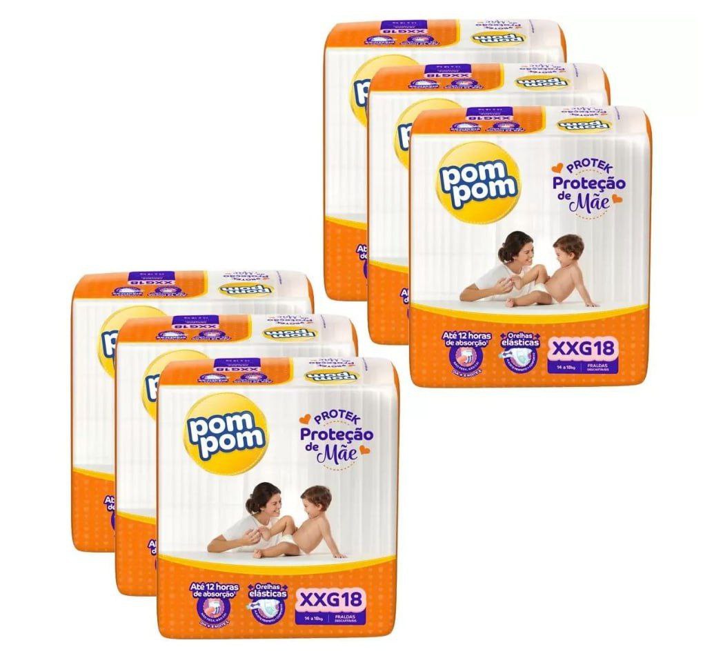 Kit Fralda Pom Pom Protek Proteção de Mãe Jumbo XXG 108 unidades