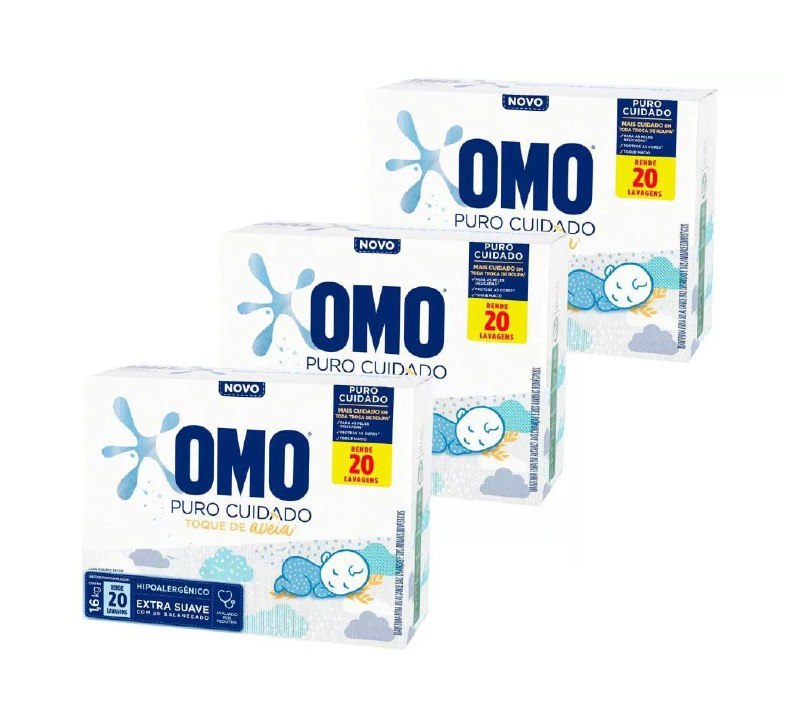 Kit Sabão em Pó Omo Puro Cuidado 1,6Kg Cada 3 Unidades